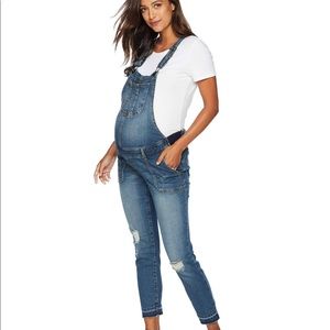 Indigo Blue Raw Hem Maternity Overalls M Medium